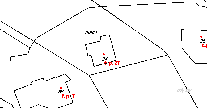 Lačnov 27, Korouhev na parcele st. 34 v KÚ Lačnov u Korouhve, Katastrální mapa