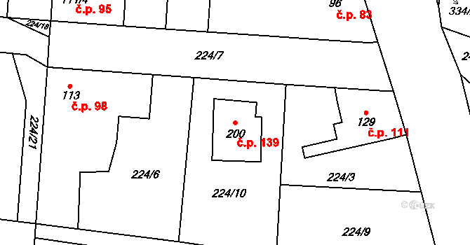 Kluk 139, Poděbrady na parcele st. 200 v KÚ Kluk, Katastrální mapa