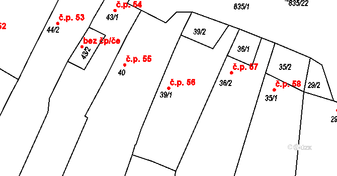 Lukov 56 na parcele st. 39/1 v KÚ Lukov u Moravských Budějovic, Katastrální mapa