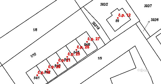 Sedletín 25 na parcele st. 84/5 v KÚ Sedletín, Katastrální mapa