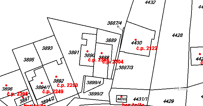 Královo Pole 2304, Brno na parcele st. 3888 v KÚ Královo Pole, Katastrální mapa