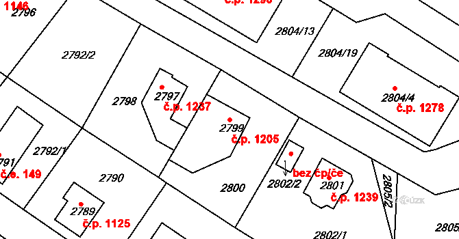 Smržovka 1205 na parcele st. 2799 v KÚ Smržovka, Katastrální mapa