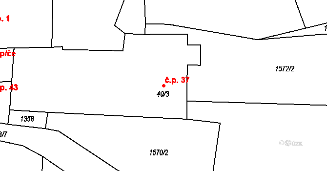 Svébohy 37, Horní Stropnice na parcele st. 40/3 v KÚ Svébohy, Katastrální mapa