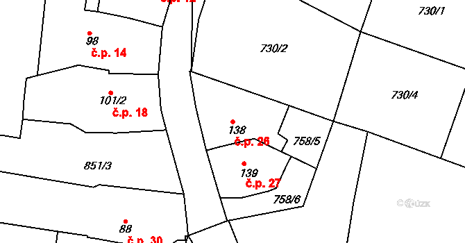 Lelov 26, Žalany na parcele st. 138 v KÚ Žalany, Katastrální mapa
