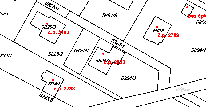 Frýdek 2523, Frýdek-Místek na parcele st. 5824/3 v KÚ Frýdek, Katastrální mapa