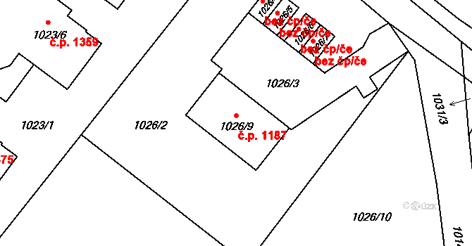 Šenov 1187 na parcele st. 1026/9 v KÚ Šenov u Ostravy, Katastrální mapa