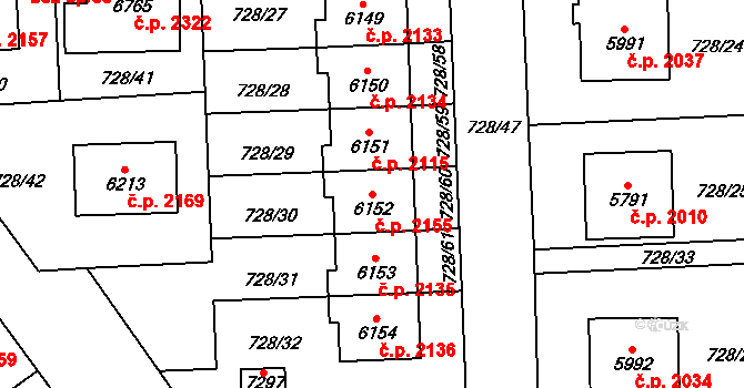 Cheb 2155 na parcele st. 6152 v KÚ Cheb, Katastrální mapa