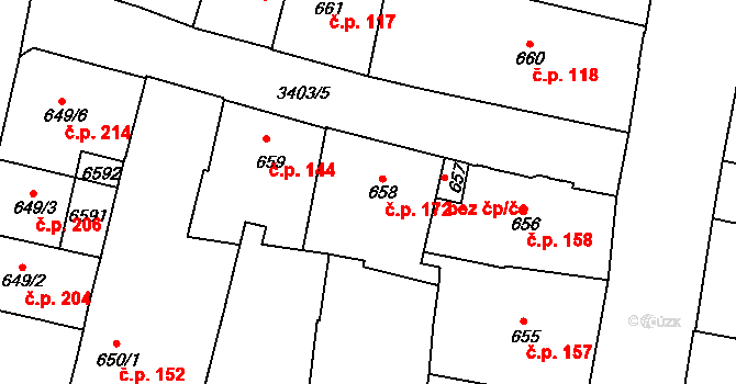 Klatovy I 172, Klatovy na parcele st. 658 v KÚ Klatovy, Katastrální mapa