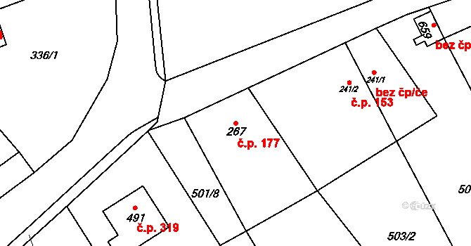 Kvasiny 177 na parcele st. 267 v KÚ Kvasiny, Katastrální mapa