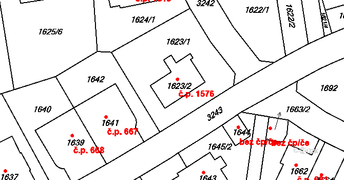 Krč 1576, Praha na parcele st. 1623/2 v KÚ Krč, Katastrální mapa