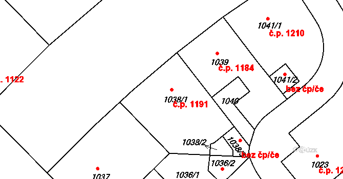 Nusle 1191, Praha na parcele st. 1038/1 v KÚ Nusle, Katastrální mapa
