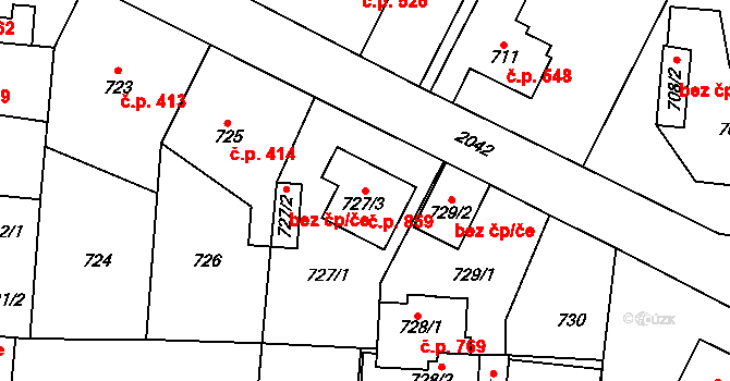 Kbely 859, Praha na parcele st. 727/3 v KÚ Kbely, Katastrální mapa