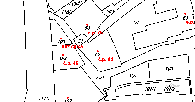 Vršovice 94, Praha na parcele st. 52 v KÚ Vršovice, Katastrální mapa