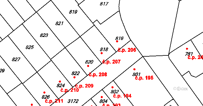 Příbram I 207, Příbram na parcele st. 818 v KÚ Příbram, Katastrální mapa