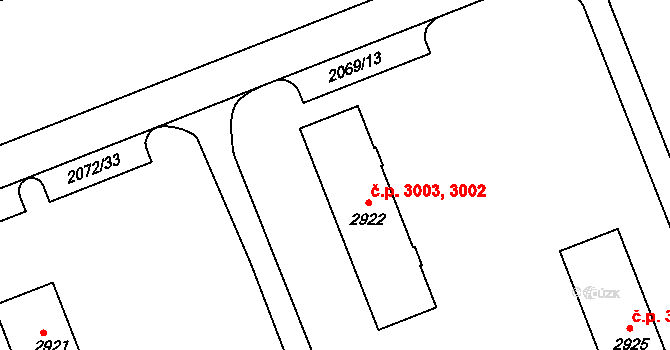 Hodonín 3002,3003 na parcele st. 2922 v KÚ Hodonín, Katastrální mapa