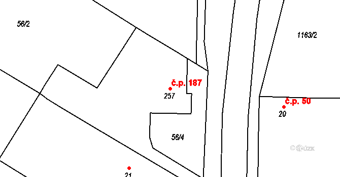 Plotiště nad Labem 187, Hradec Králové na parcele st. 257 v KÚ Plotiště nad Labem, Katastrální mapa