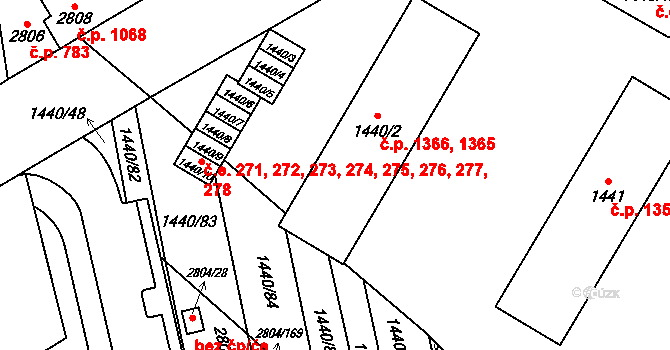 Šlapanice 1365,1366 na parcele st. 1440/2 v KÚ Šlapanice u Brna, Katastrální mapa