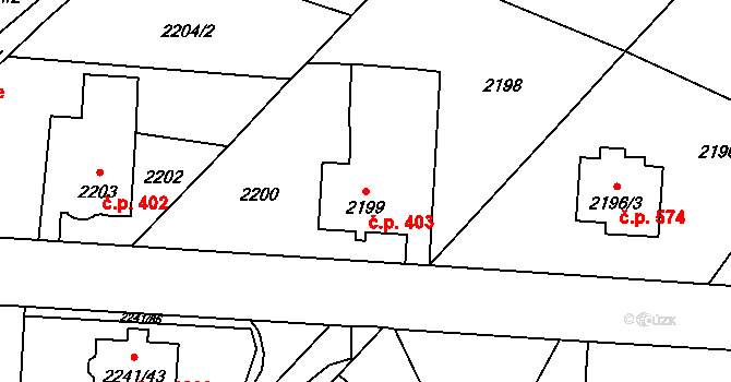Hranice 403, Karviná na parcele st. 2199 v KÚ Karviná-město, Katastrální mapa