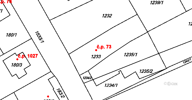Ráj 73, Karviná na parcele st. 1233 v KÚ Ráj, Katastrální mapa
