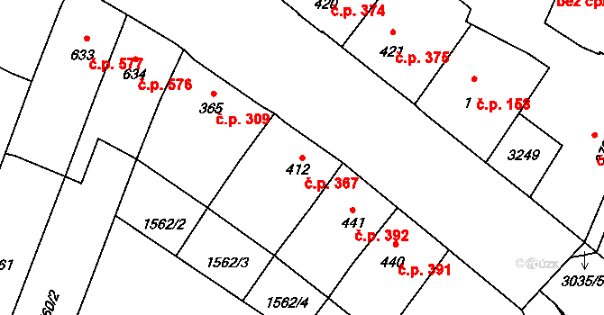 Kateřinky 367, Opava na parcele st. 412 v KÚ Kateřinky u Opavy, Katastrální mapa