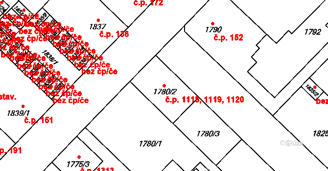 Doubravka 1118,1119,1120, Plzeň na parcele st. 1780/4 v KÚ Doubravka, Katastrální mapa