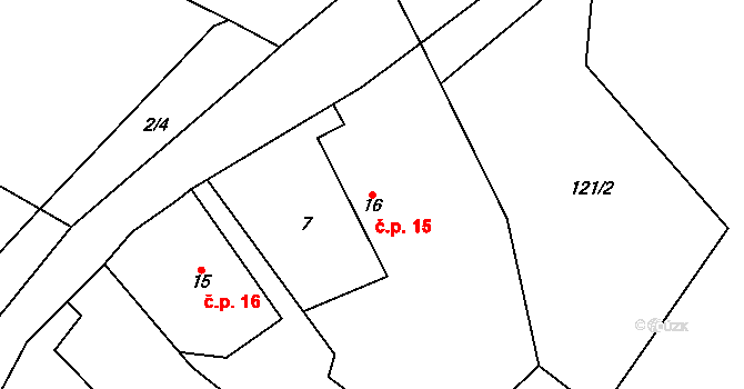 Drštěkryje 15, Samšina na parcele st. 16 v KÚ Drštěkryje, Katastrální mapa