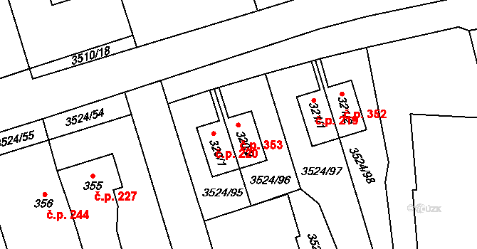 Budišov 353 na parcele st. 320/2 v KÚ Budišov, Katastrální mapa