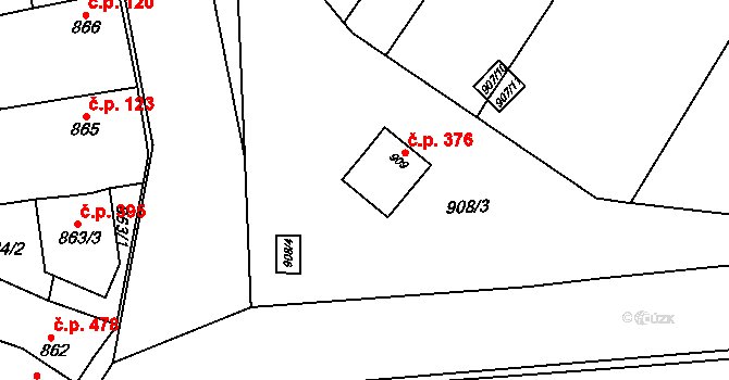 Rajhradice 376 na parcele st. 909 v KÚ Rajhradice, Katastrální mapa