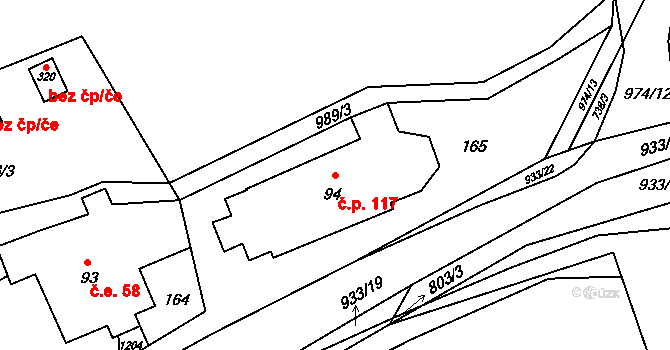 Ostružná 117 na parcele st. 94 v KÚ Ostružná, Katastrální mapa