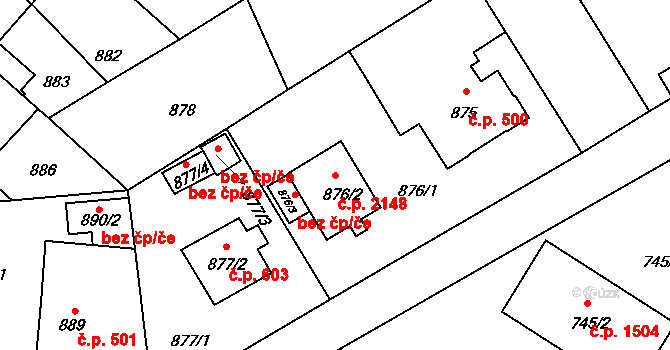 Pelhřimov 2148 na parcele st. 876/2 v KÚ Pelhřimov, Katastrální mapa