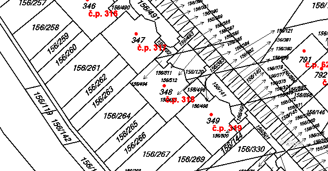 Chýně 318 na parcele st. 348 v KÚ Chýně, Katastrální mapa