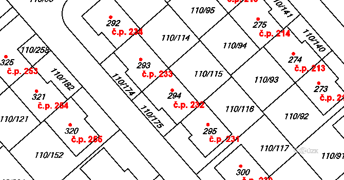 Mratín 232 na parcele st. 294 v KÚ Mratín, Katastrální mapa