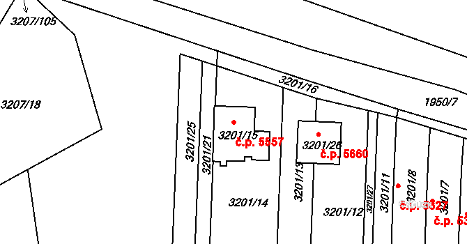 Chomutov 5557 na parcele st. 3201/15 v KÚ Chomutov II, Katastrální mapa