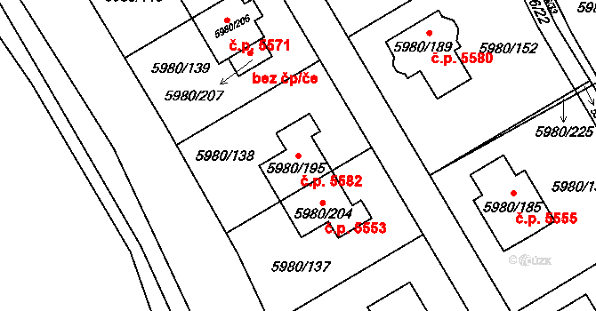Chomutov 5582 na parcele st. 5980/195 v KÚ Chomutov I, Katastrální mapa