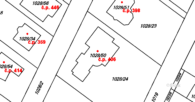 Křelov 406, Křelov-Břuchotín na parcele st. 1028/50 v KÚ Křelov, Katastrální mapa
