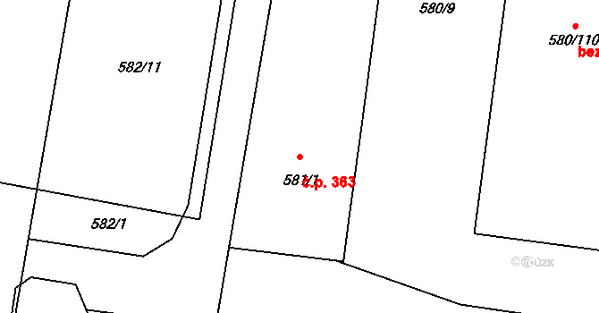 Otice 363 na parcele st. 581/1 v KÚ Otice, Katastrální mapa