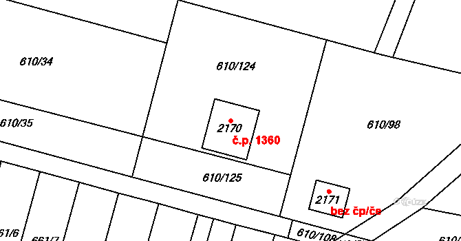 Rosice 1360 na parcele st. 2170 v KÚ Rosice u Brna, Katastrální mapa
