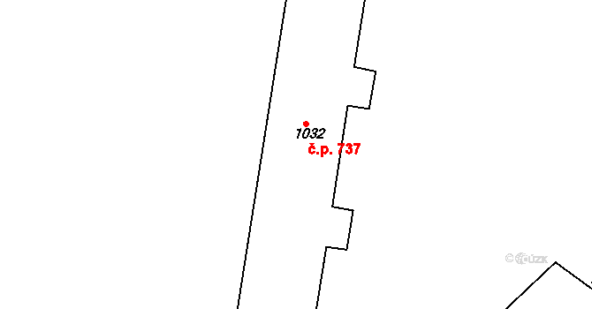 Dědice 737, Vyškov na parcele st. 1032 v KÚ Dědice u Vyškova, Katastrální mapa
