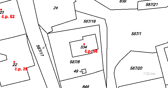 Klášter 56, Teplá na parcele st. 334 v KÚ Klášter Teplá, Katastrální mapa