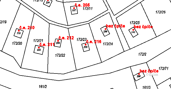 Heroltice 216 na parcele st. 238 v KÚ Heroltice u Tišnova, Katastrální mapa