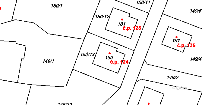 Dolní Ostrovec 124, Ostrovec na parcele st. 180 v KÚ Dolní Ostrovec, Katastrální mapa