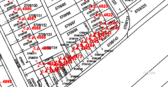 Jihlava 4746 na parcele st. 5706/103 v KÚ Jihlava, Katastrální mapa