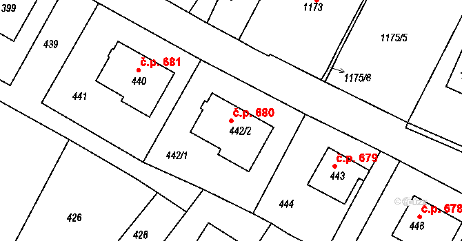 Bystřice nad Pernštejnem 680 na parcele st. 442/2 v KÚ Bystřice nad Pernštejnem, Katastrální mapa