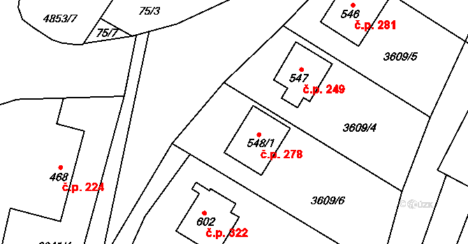 Újezd 278 na parcele st. 548/1 v KÚ Újezd u Valašských Klobouk, Katastrální mapa