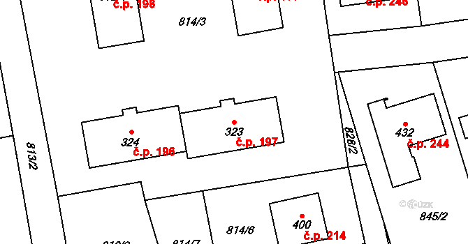 Sehradice 197 na parcele st. 323 v KÚ Sehradice, Katastrální mapa