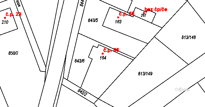 Lipina 86, Valašské Klobouky na parcele st. 164 v KÚ Lipina, Katastrální mapa