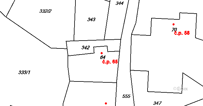 Slavkovice 65, Vyžice na parcele st. 64 v KÚ Vyžice, Katastrální mapa