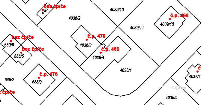 Choceňské Předměstí 469, Vysoké Mýto na parcele st. 4038/4 v KÚ Vysoké Mýto, Katastrální mapa