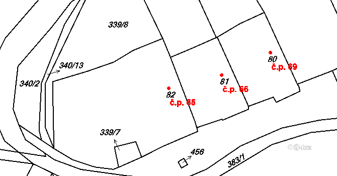 Dolní Bělá 65 na parcele st. 82 v KÚ Dolní Bělá, Katastrální mapa