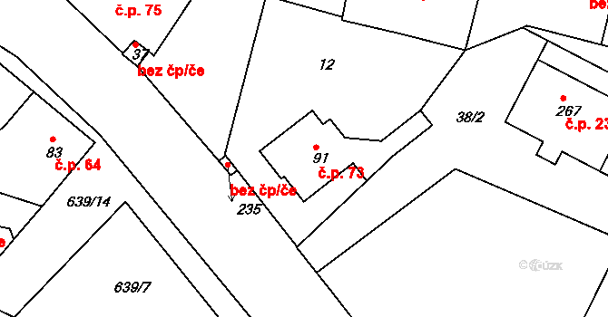 Byškovice 73, Neratovice na parcele st. 91 v KÚ Byškovice, Katastrální mapa